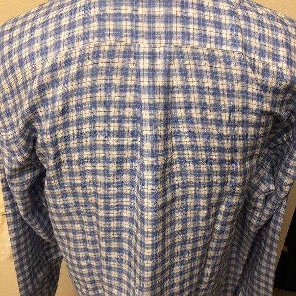 hickey freeman shirt blue check linen size large - Picture 5 of 8